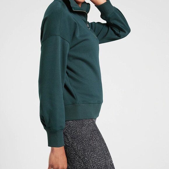 Athleta - Med TALL MT - Cozy Karma 1/4-Zip Pullover Sweatshirt in Teal Green - Picture 11 of 11